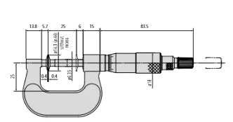 Mitutoyo Disc Micrometer, Non-Rotating Spindle, 0-25mm, Full Faced, D=14,3mm 169-101-10