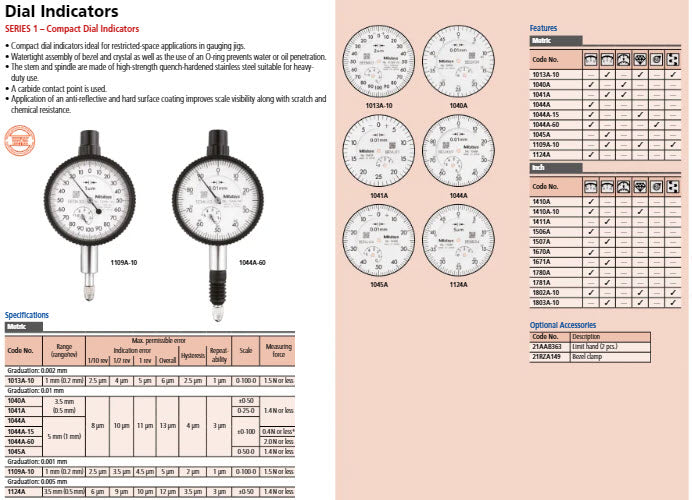 Dial Gauge, ISO Type 5mm, 0,01mm 1045AB Flat back 40mm diameter