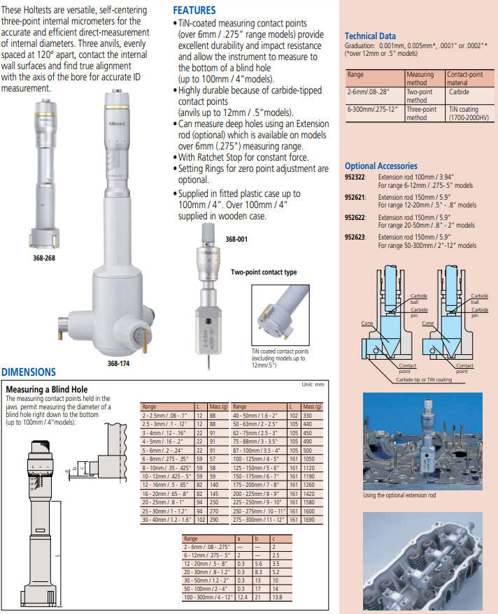 Mitutoyo 3-Point Internal Micrometer Holtest 100-125mm 368-174