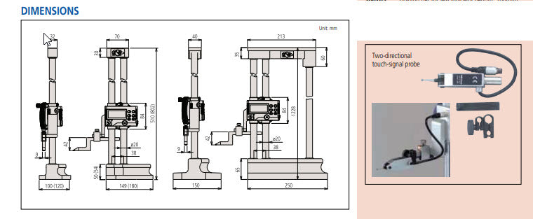 Digital Height Gauge Double Column 0-40"/1000mm, Probe Connector, Inch/Metric 192-673-10