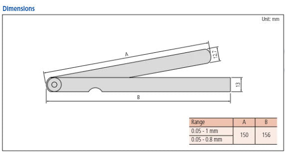 Thickness/Feeler Gauge 0,05-1mm, 28 Leaves, 150mm Blade 184-303S