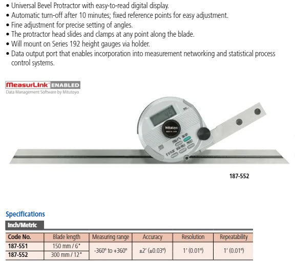 Digital Universal Protractor Blade Length: 300mm, Inch/Metric 187-552