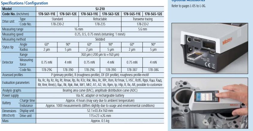 Mitutoyo 178-561-12E Surftest SJ-210 Surface Roughness Tester [inch/mm] R5µm; 4Nm Range 16mm