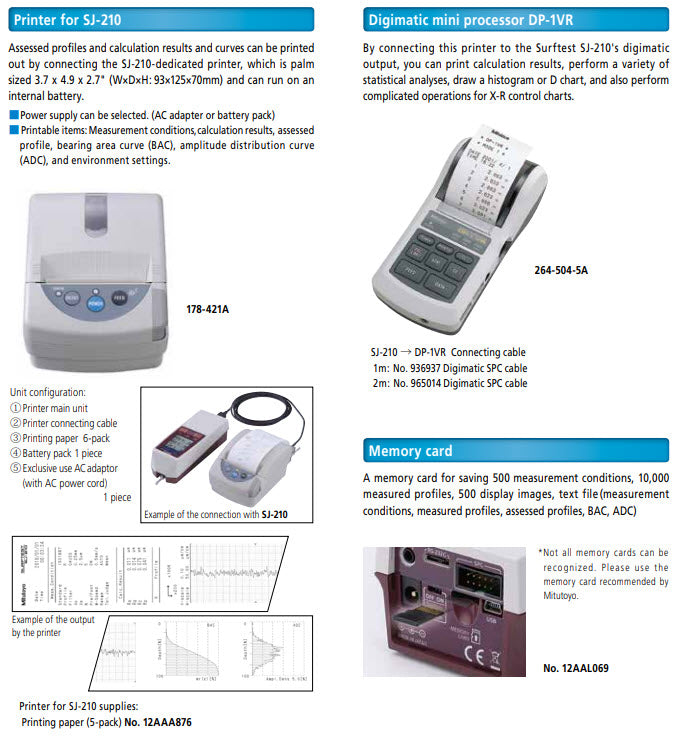 Mitutoyo 178-561-11E Surftest SJ-210 Surface Roughness Tester [inch/mm] “R2µm; .75mN” Range 16mm