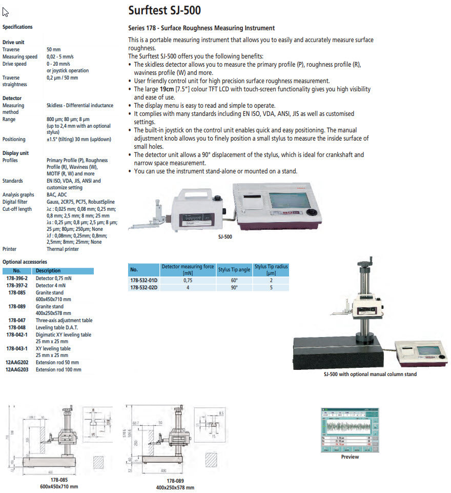 Surftest SJ-500 [mm] R2µm; 0,75mN 178-532D
