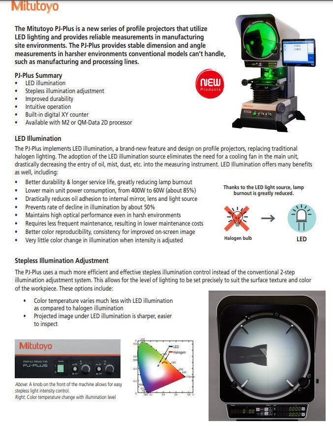Mitutoyo 302-801-10 Profile Projector PJ-P1010A XY=100×100 mm Resolution .001mm /.00005"