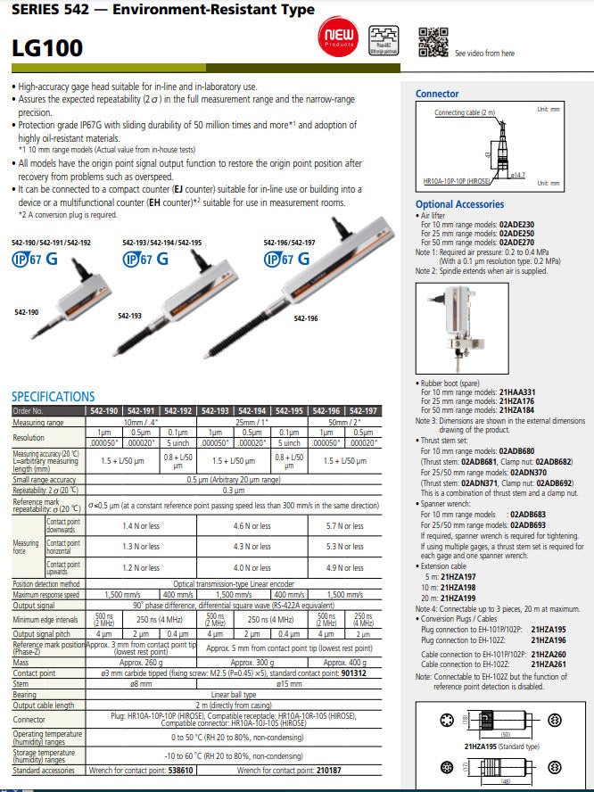 Linear Gauge LG100-110 10 mm 542-192 .0001mm resolution