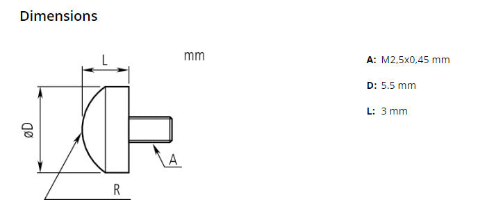 Mitutoyo 101205 Spherical Point 4 x48 UNF  D 1/2, SR .35" Length 1/8"