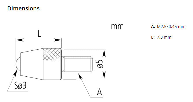 Mitutoyo 120049 Carbide Metric M2.5×0.45 Contact Element Ball Point 15mm Length Ø3mm