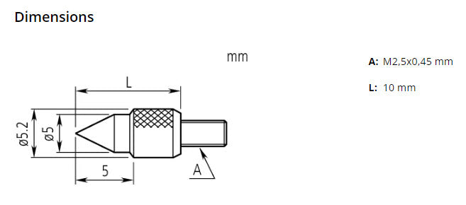 Mitutoyo 101190 Steel Inch 4 x 48 UNF Conical Contact Element 1/2" Length 60°