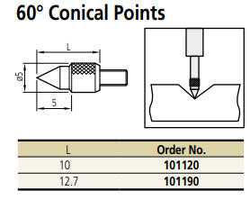 Mitutoyo 101190 Steel Inch 4 x 48 UNF Conical Contact Element 1/2" Length 60°