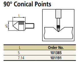 Mitutoyo 101191 Steel Inch 4 x 48 UNF Conical Contact Element 1/4" Length 90°