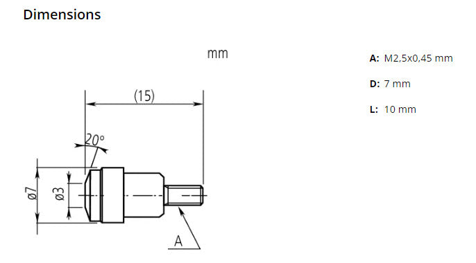 Mitutoyo 137255 Carbide Tipped Flat Contact Point, Ø6.4mm x 10mm