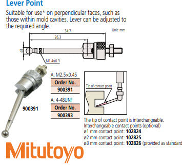 Mitutoyo 900391  Lever point 3mm ball length 36mm