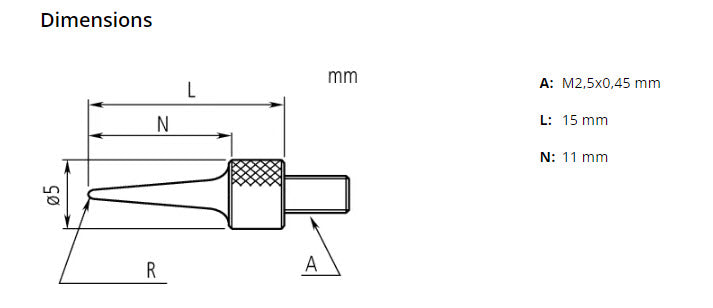 Mitutoyo 21AAA255 Needle Point Extension Rod, Ø0.4 x 21mm