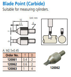 Mitutoyo 120062 Blade Carbide Contact point , .46 x 2mm, M2.5 x .45mm