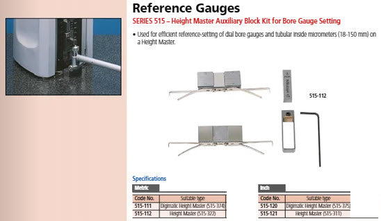 Mitutoyo Auxiliary 515-120  Block Kit for Bore Gauge for use with 515-375