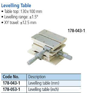 Mitutoyo 178-043-1 XY levelling table (25 x 25 mm) (tilting: ±1.5°, max. loading: 15 kg, swivelling: ±3°)