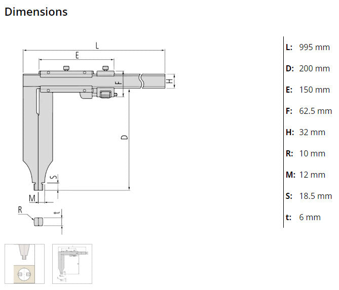 Mitutoyo Vernier Caliper Long Jaw, Fine Adjust. 0-750mm, 0,02mm, Metric 534-115