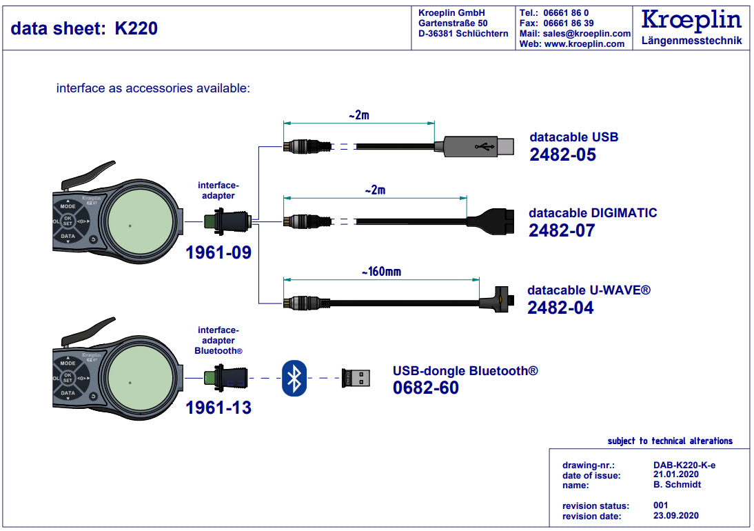 Kroeplin Digital External Caliper Gauge 0-20mm, 0.001mm K220 (Mitutoyo Equivalent 209-932)