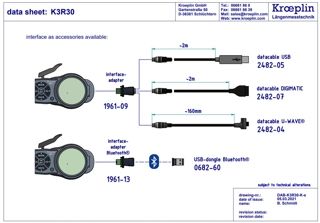 Kroeplin Digital Tube Wall Caliper Gauge 0-30mm, 0.001mm K3R30