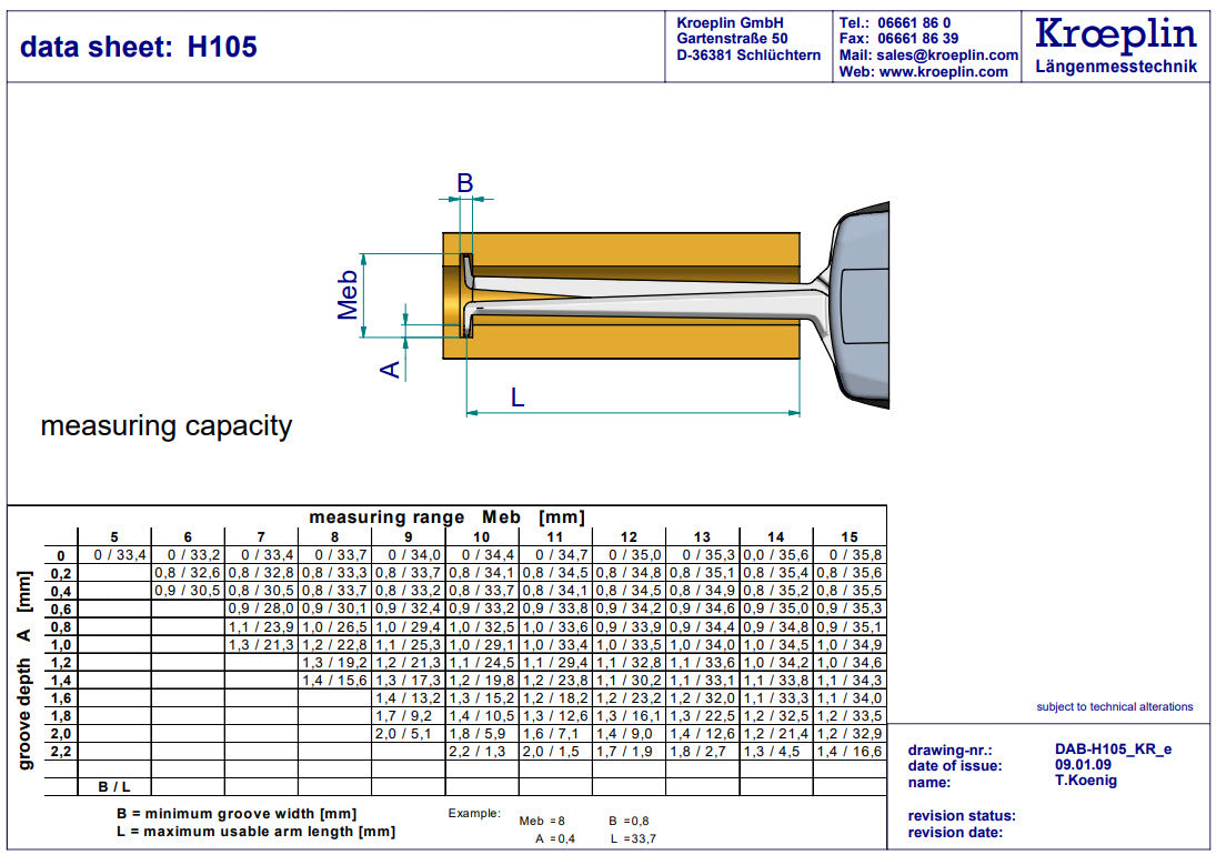 Kroeplin Metric Internal Caliper Gauge 5-15mm, 0.005mm, H105 ( Mitutoyo Equivalent 209-301)