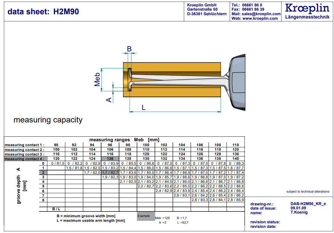 Kroeplin Metric Internal Caliper Gauge H2M90, 90-140mm, 0.01mm ( Mitutoyo Equivalent 209-311)