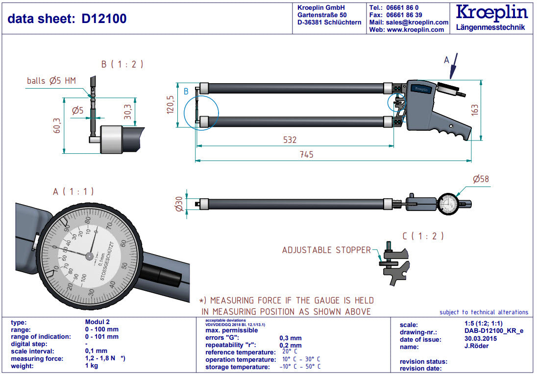 Kroeplin Digital External Caliper Gauge 0-100mm, 0.1mm D12100