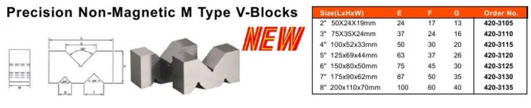 MHC 420-3115 Precision M TYPE V-Blocks 100mm,  100 x 52 x 33mm (L x H x W) Pair