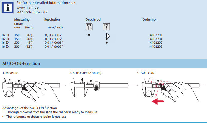 Mahr Digital Caliper 16EX Range: 0-150 mm/0-6inch Accuracy: 0.04mm|.002 inch Round depth rod 4102201