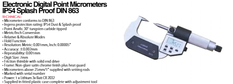 Insize Digital Point Micrometer IP54 0-25mm/0-1"  3130-25