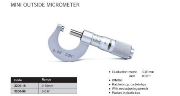 Insize Mechanical Mini Micrometer 3200-6 Range 0-.6"