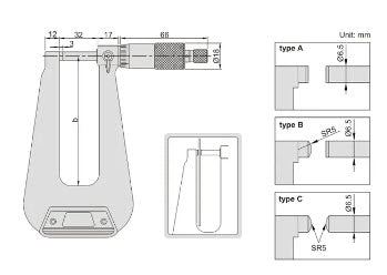 Insize Sheet Metal Micrometer, Type A, 0.001" Graduation, 0" - 1" 3239-13