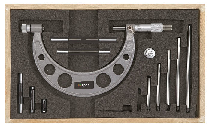 Inspec 106-61-400 Interchangeable Anvil Micrometer 0-150mm Carbide Measuring faces Painted on fine cast frame Graduation .01mm ( Mitutoyo Equivalent 340-351-30)