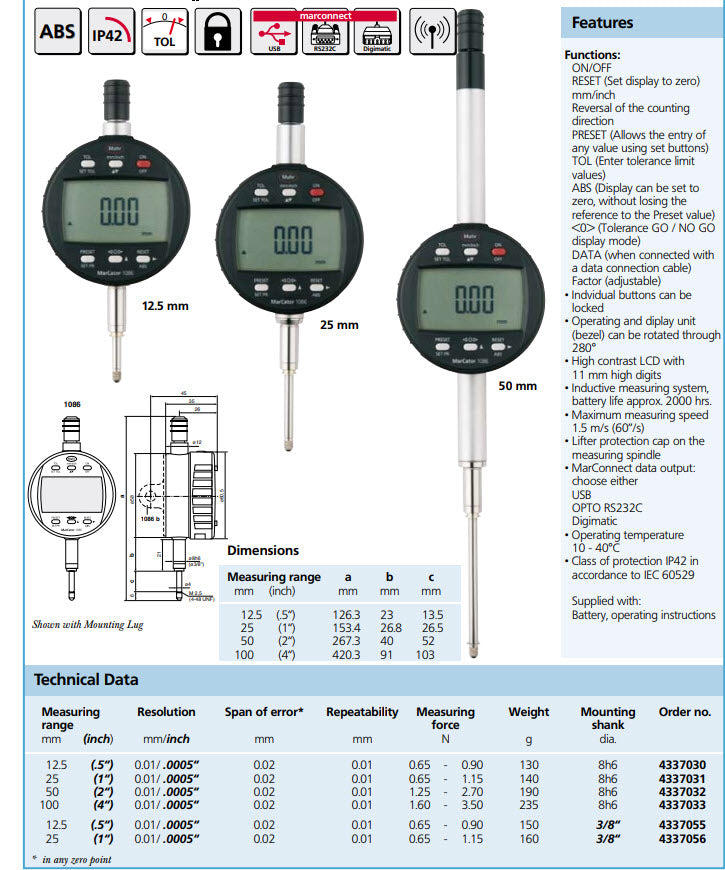 Mahr Digital Indicators MarCator 1086 / 1086 Z 437055