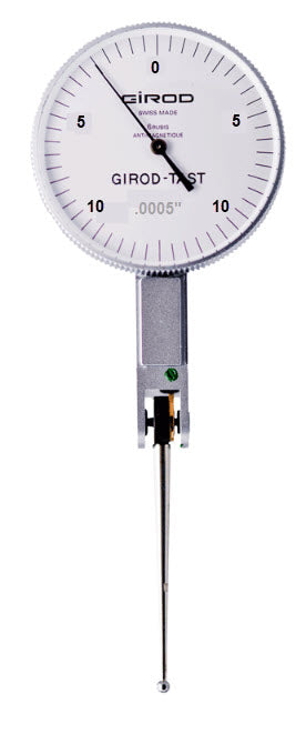Girod Horizontal Indicator Long stylus GT 1454A, Graduation: .0005", Range: .020", Reading: 0-10-0, Face 1.5'', Stylus 1.18'', DIN 2270