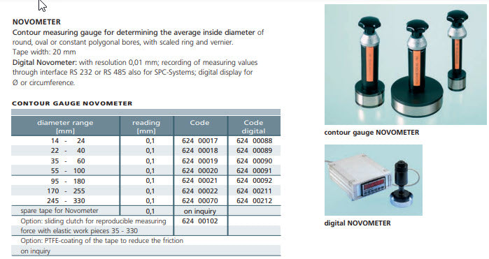 Schwenk 62400022 Contour measurement gauges Novometer range 170-255mm graduation .1mm