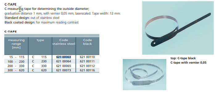 Schwenk 62000064 C-TAPE Stainless Steel, Range 100 - 230mm, width 12mm, Tape thickness 0.2 mm with vernier 0,05 mm, Type C 230