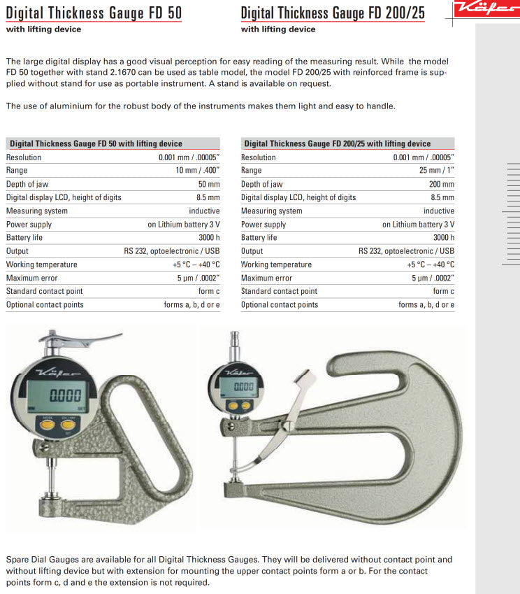 Käfer JD200 TOP (0.01mm) Digital Thickness Gauge 200mm Jaw 0-12.5mm (0-0.5?)