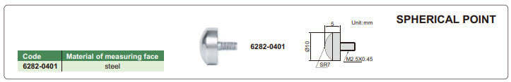 INSIZE Spherical Contact Points Product Code: 6282-0401 Steel SR 7 x L 10mm Thread M2.5 x .45