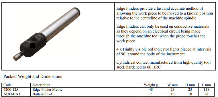 PEC Metric Electronic Edge Finder: Code 4200-125