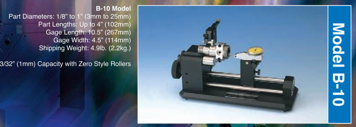 Universal Punch B-10P Model Part Diameters: 1/8” - 1” (3mm to 25mm) Part Lengths: up to 4” (102mm) 3/32” (1mm) Capacity with Zero Style Rollers, Accuracy .002mm/.00008"