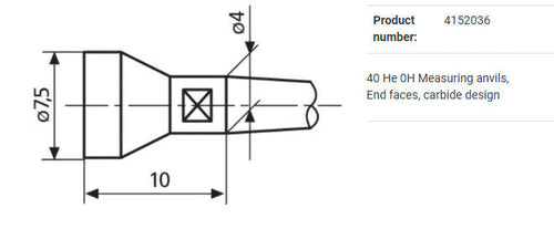 Mahr Flat Anvils for Mahr 410401 40 He 0H Measuring anvils, End faces, carbide design