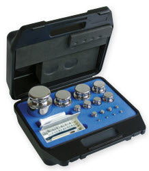 Kern 323-064-600 F1 Sets 1mg-1Kg are in a plastic case Cylindrical shape, polished stainless steel Milligram weights in a removable plastic box Dust-brush, tweezers and gloves to handle the weights DKD calibration certificate included