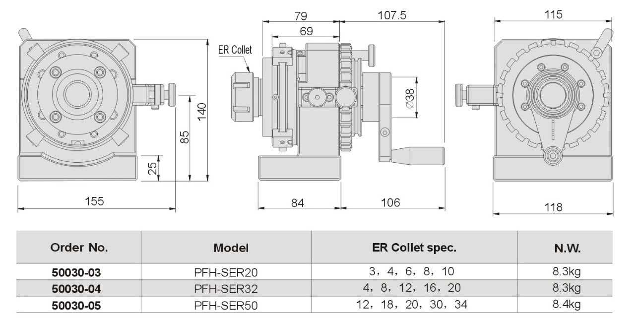 FC350-ER , ER50 COLLET DIV PUNCH GRINDER Collets 12, 18, 20, 30 & 40mm