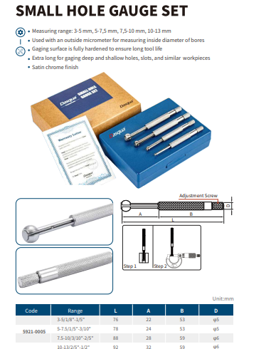 DASQUA 5921-0005 SMALL HOLE GAUGE SET 3-13MM【3-5/5-7.5/7.5-10/10-13MM】
