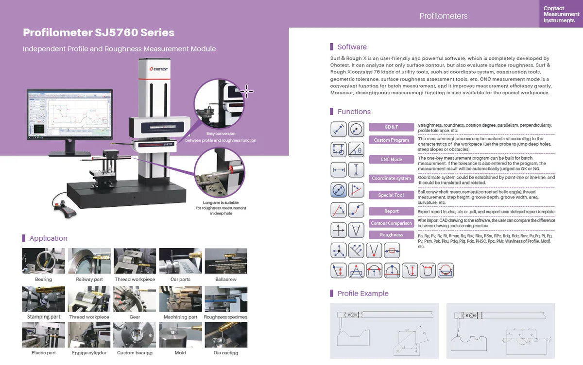 Chotest SJ5760-PR Combination Roughness and Contour measuring machine, Measuring range of X axis: 0~200mm, Measuring range of Z axis: 0-450mm