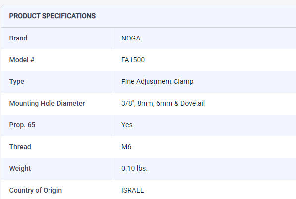 NOGA FA1500 Fine Adjustment Clamp Type, 3/8", 8mm, 6mm & Dovetail Hole Diameter Indicator Holder Clamp