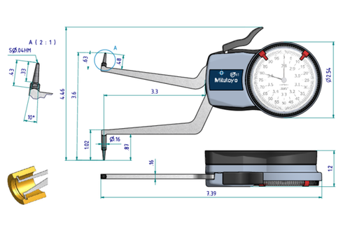 Mitutoyo Internal Dial Caliper Gauge 2,8-3,6", 0,0005" 209-359