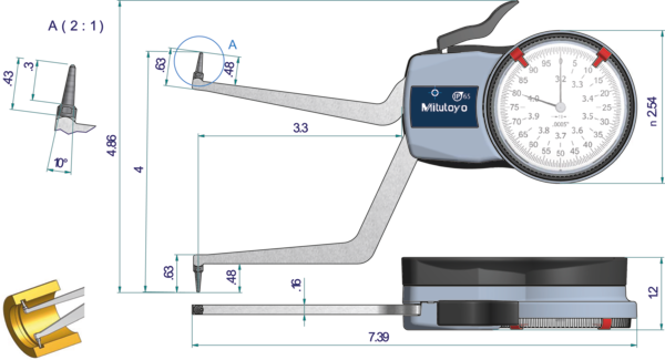 Mitutoyo Internal Dial Caliper Gauge 3,2-4" 209-360